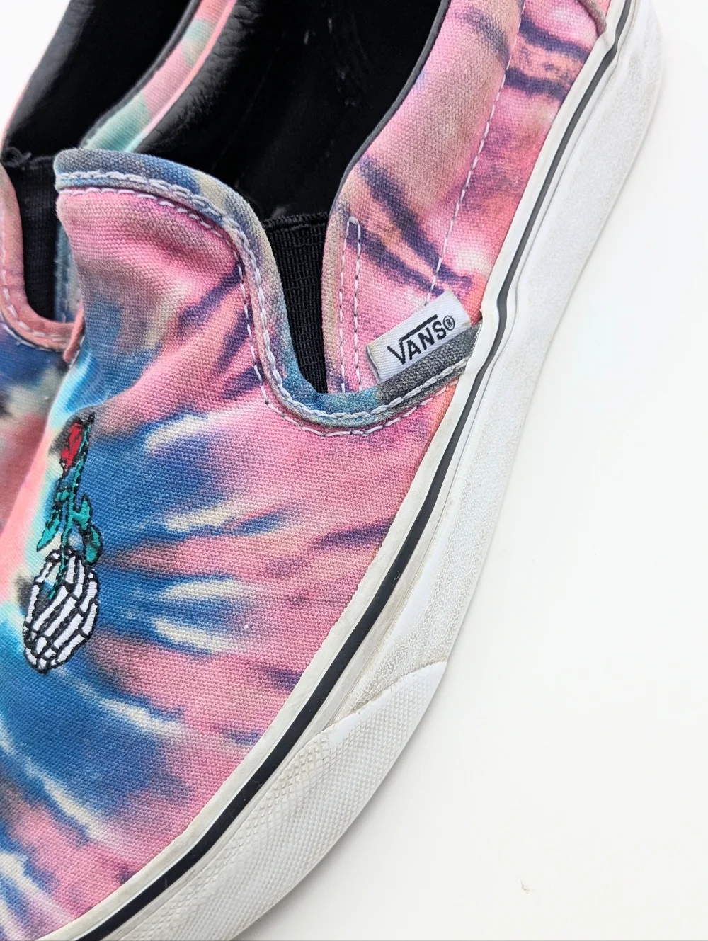 Vans Slip-On Tie Dye Skeleton Rose Sneakers W7.5/M6